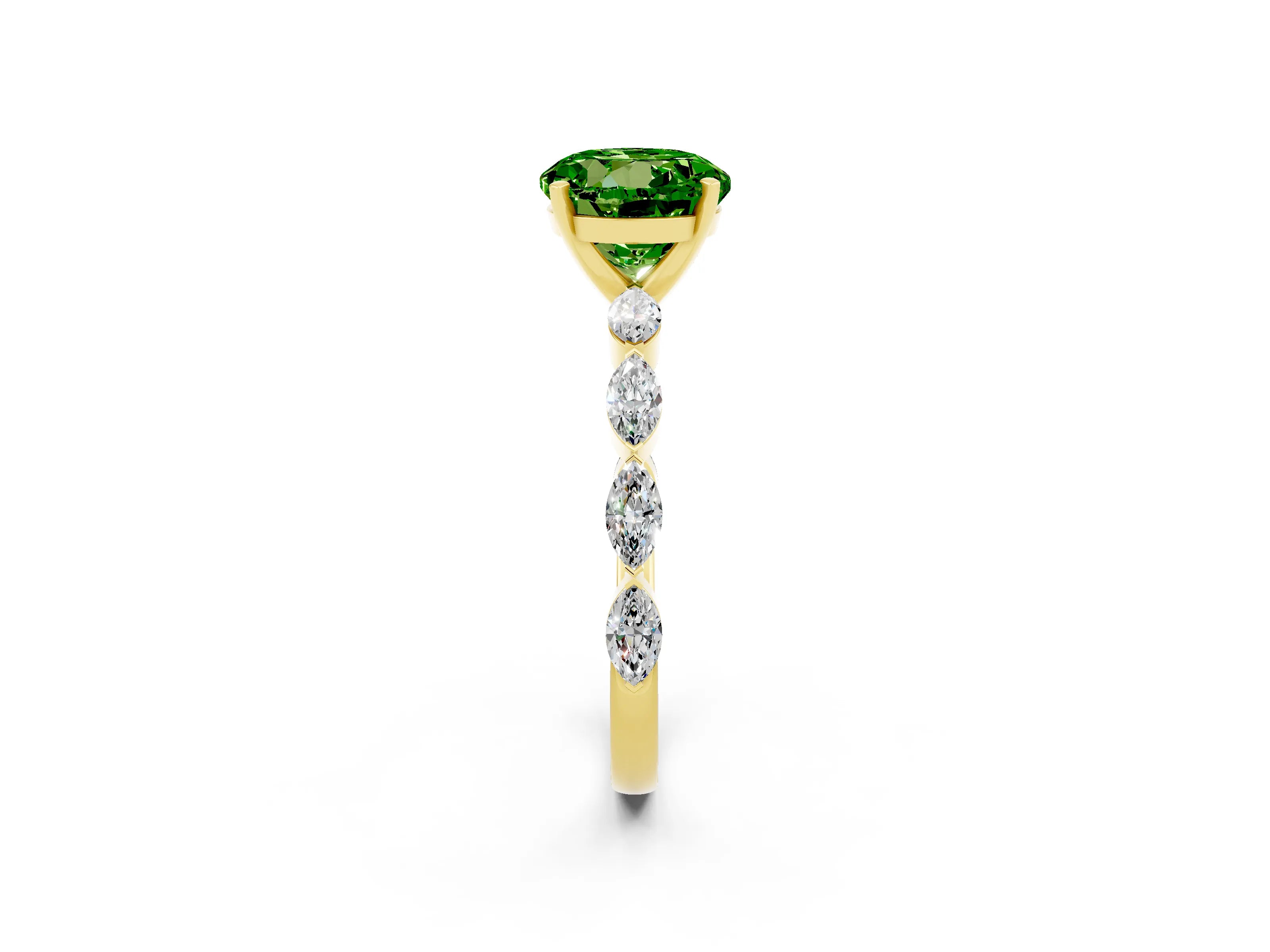 Yellow gold Round Cut Peridot Ring with Marquise Side Stones and Prong Setting_2