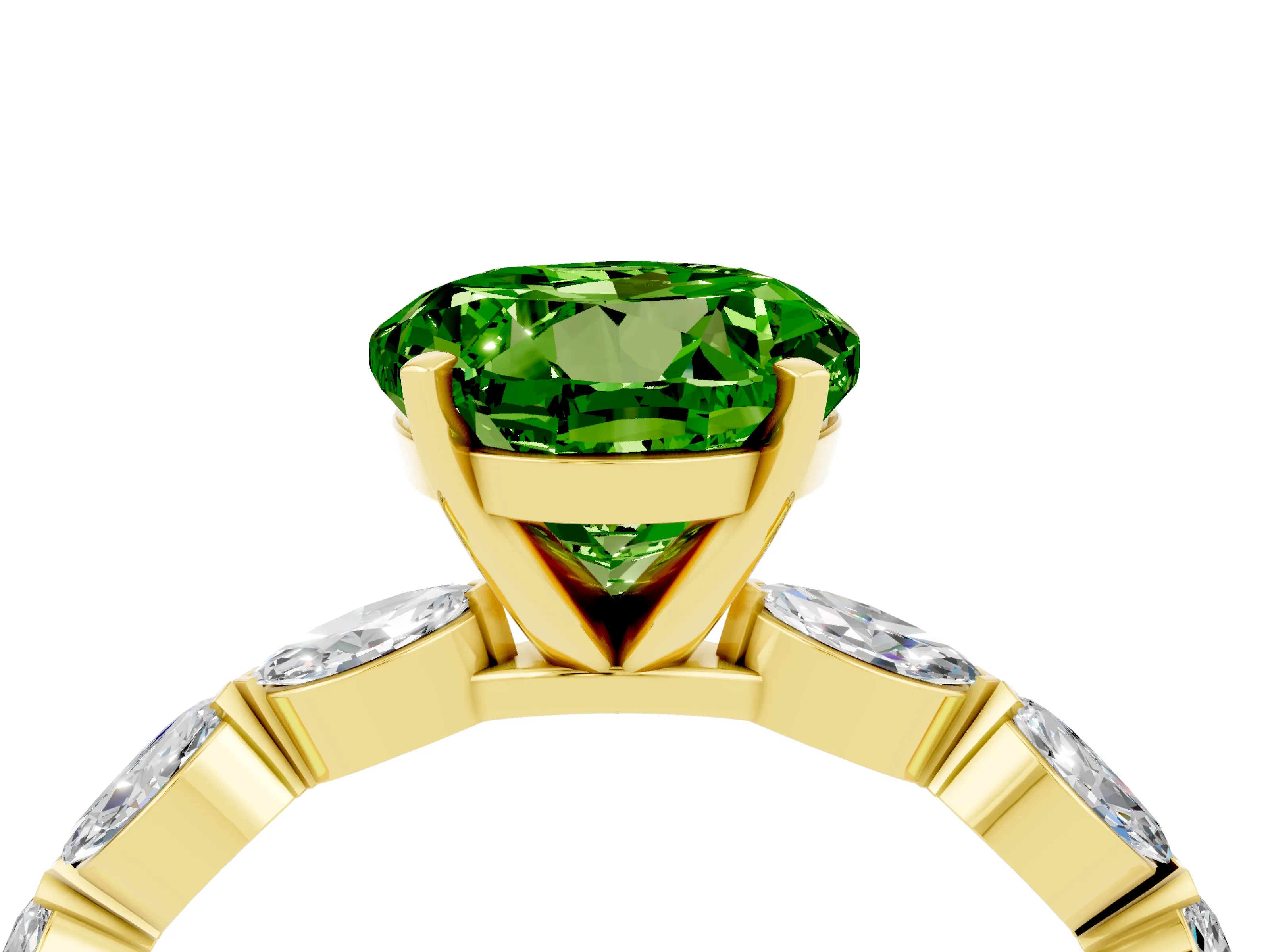 Yellow gold Round Cut Peridot Ring with Marquise Side Stones and Prong Setting_4