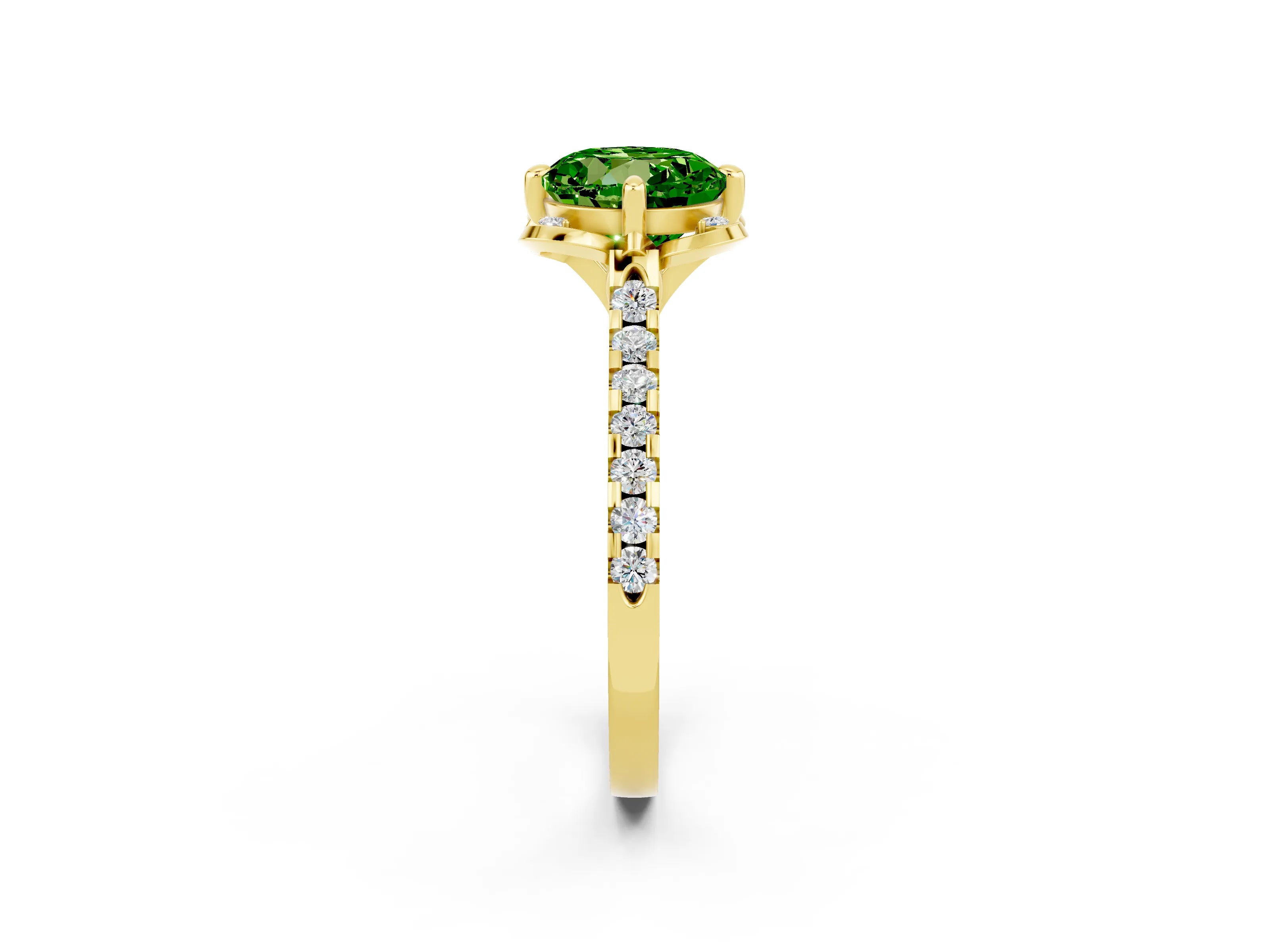 Yellow gold Round Cut Peridot Ring with Pavé Band and Floral Prong Setting_2