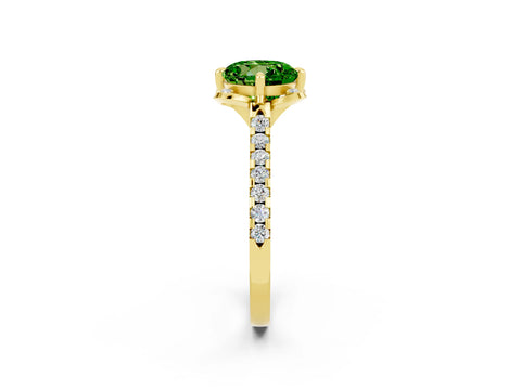 Yellow gold Round Cut Peridot Ring with Pavé Band and Floral Prong Setting_2