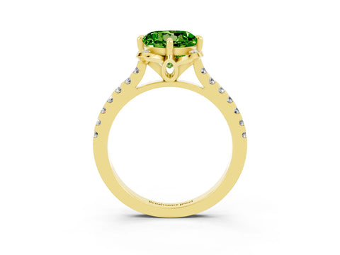 Yellow gold Round Cut Peridot Ring with Pavé Band and Floral Prong Setting_3