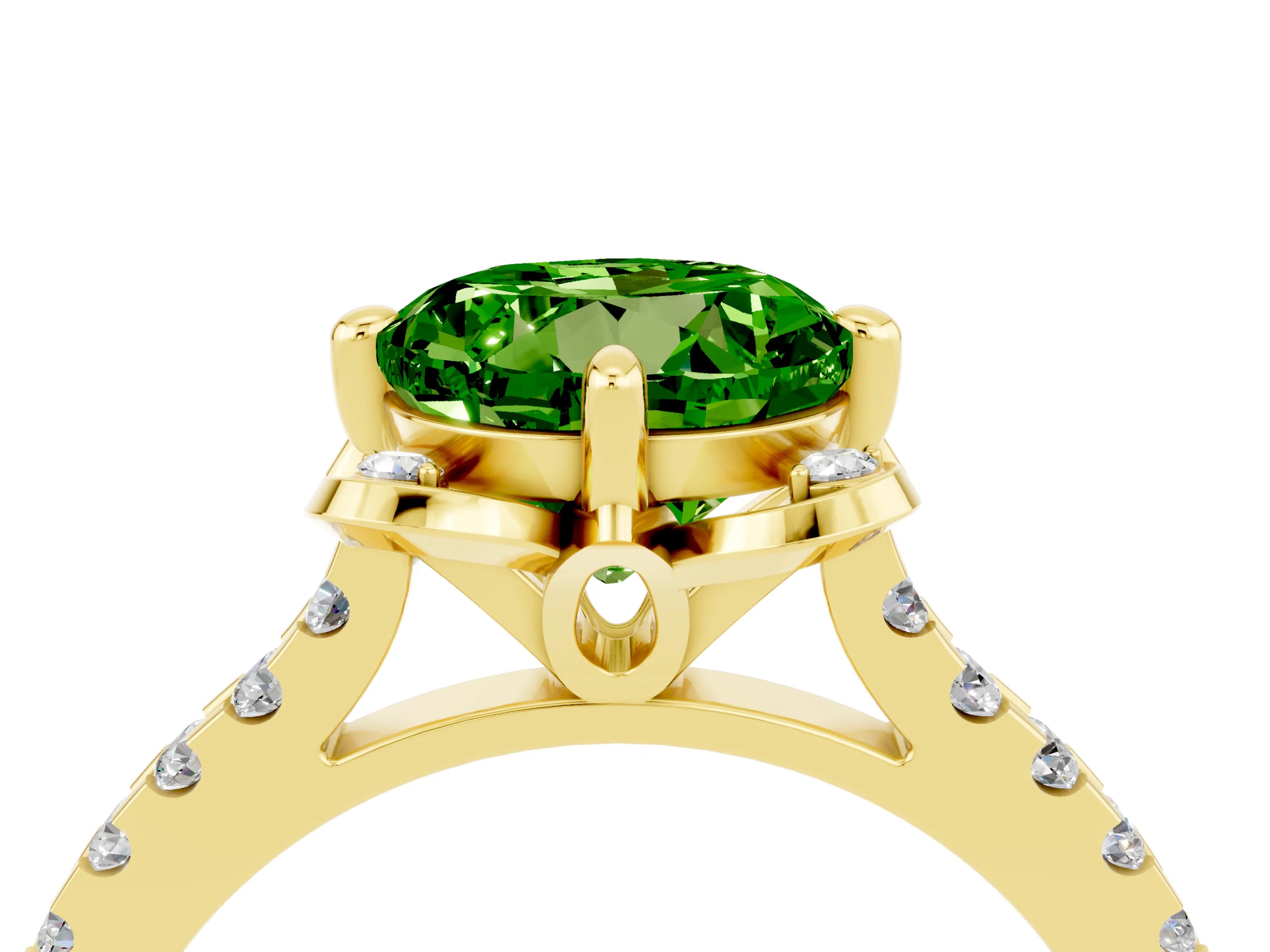 Yellow gold Round Cut Peridot Ring with Pavé Band and Floral Prong Setting_4