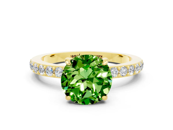 Yellow gold Round Cut Peridot Pavé Engagement Ring with Round  Accents and Prong Setting