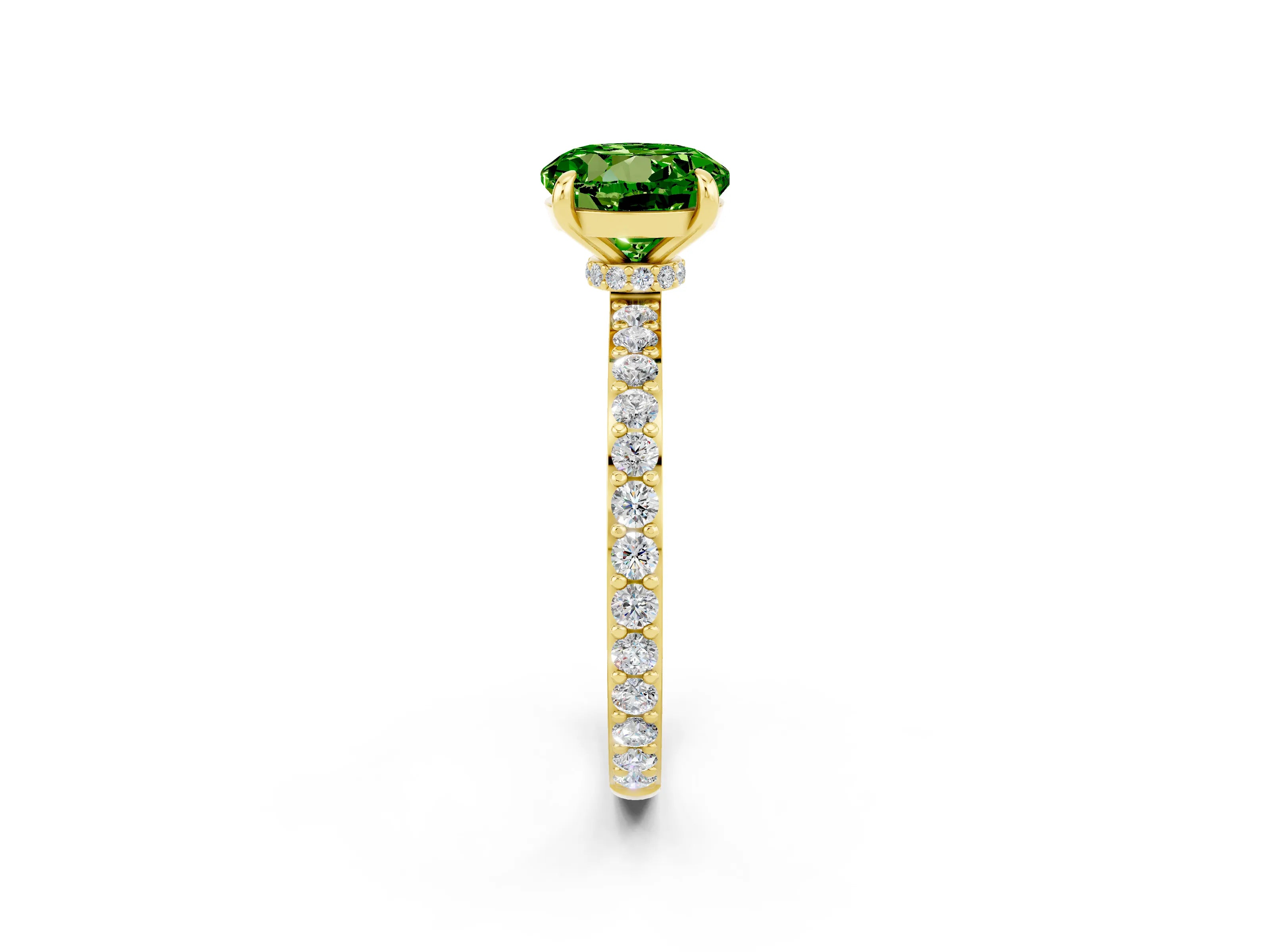 Yellow gold Round Cut Peridot Ring with Pavé Band and Four-Prong Setting_2