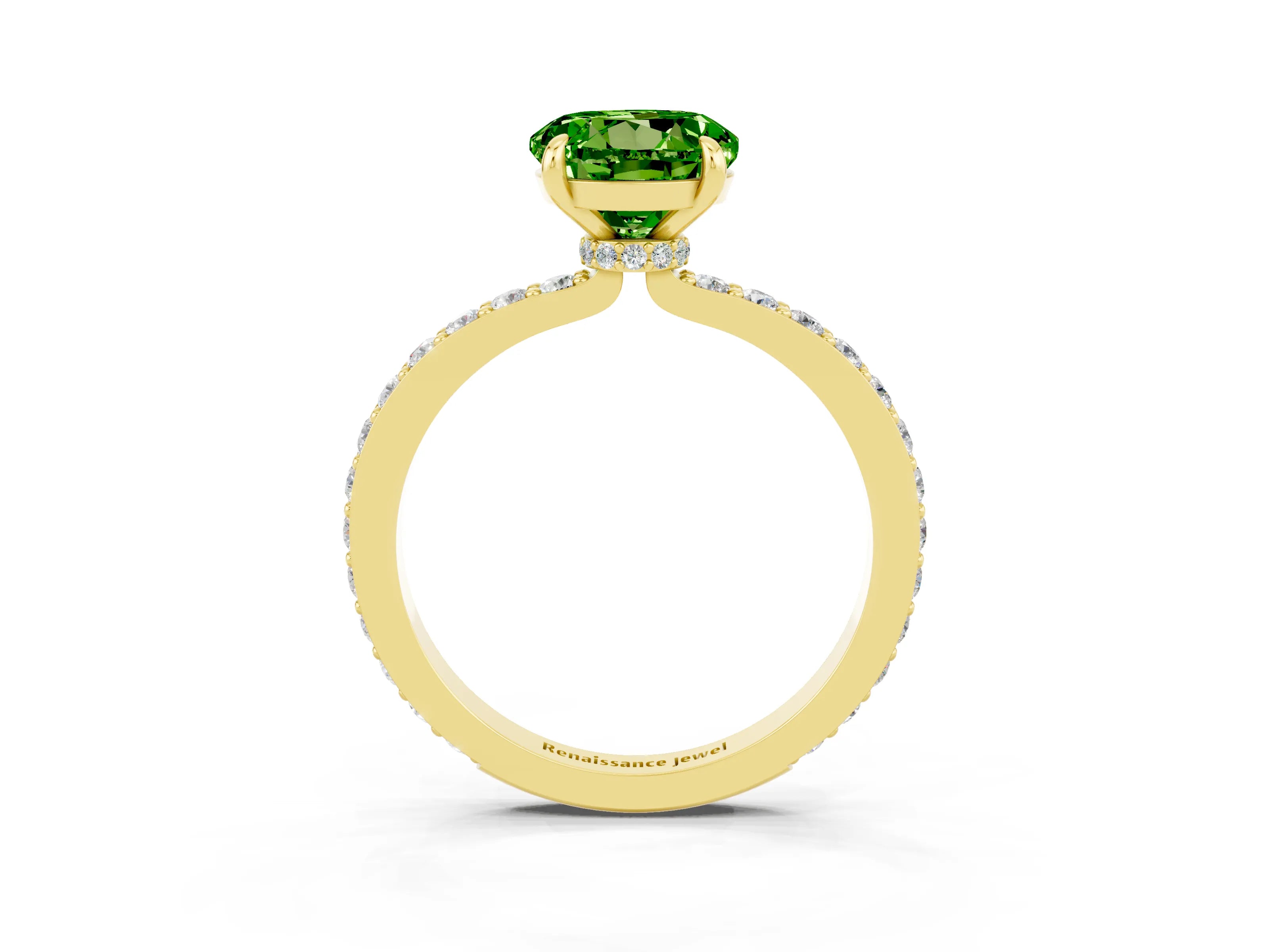 Yellow gold Round Cut Peridot Ring with Pavé Band and Four-Prong Setting_3