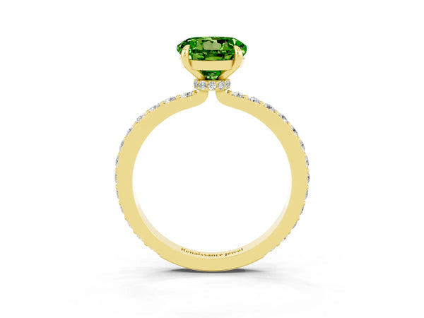 Yellow gold Round Cut Peridot Pavé Engagement Ring with Round  Accents and Prong Setting