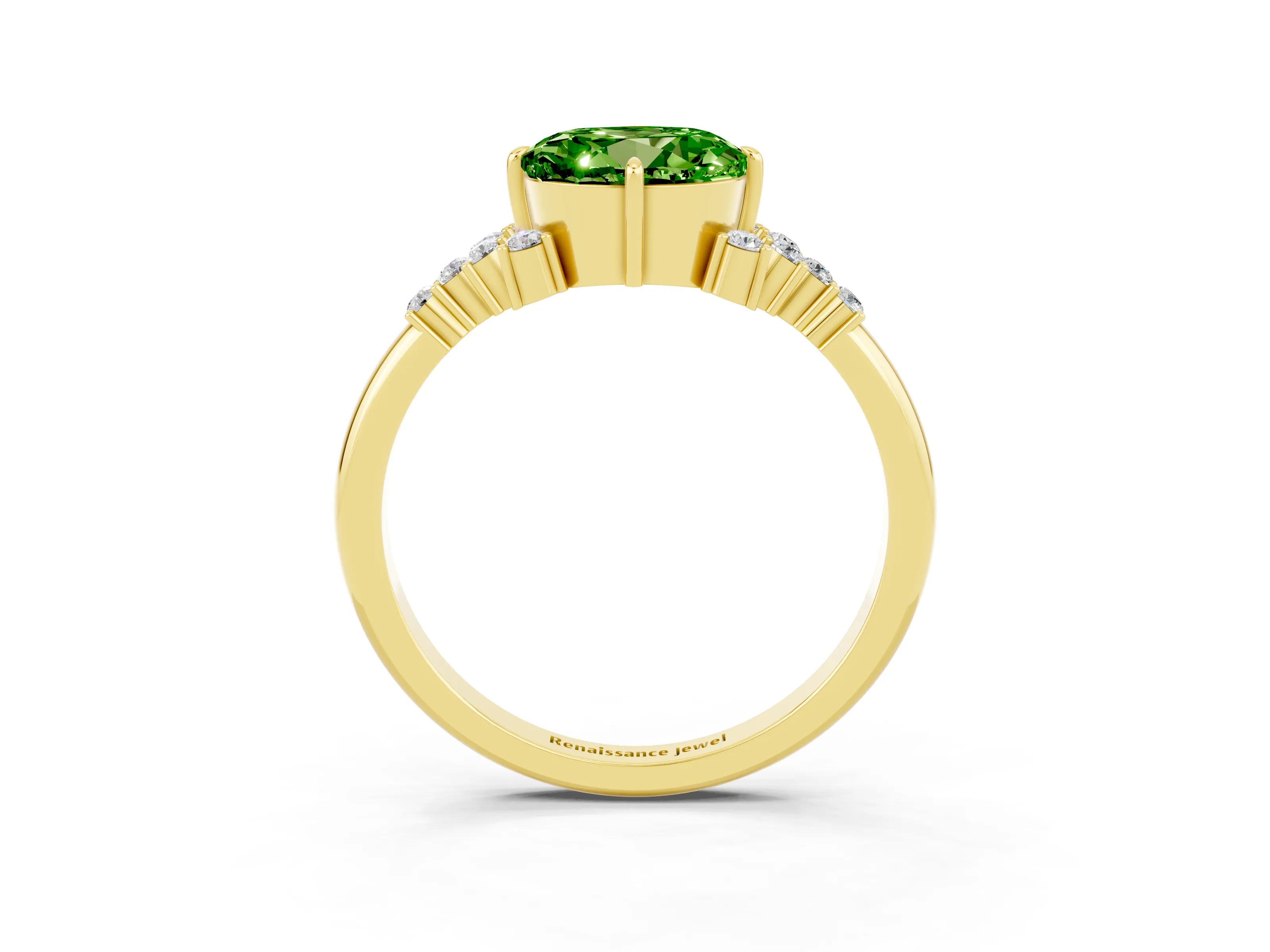 Yellow gold Round Cut Peridot Ring with Side Stones and Four-Prong Setting_39