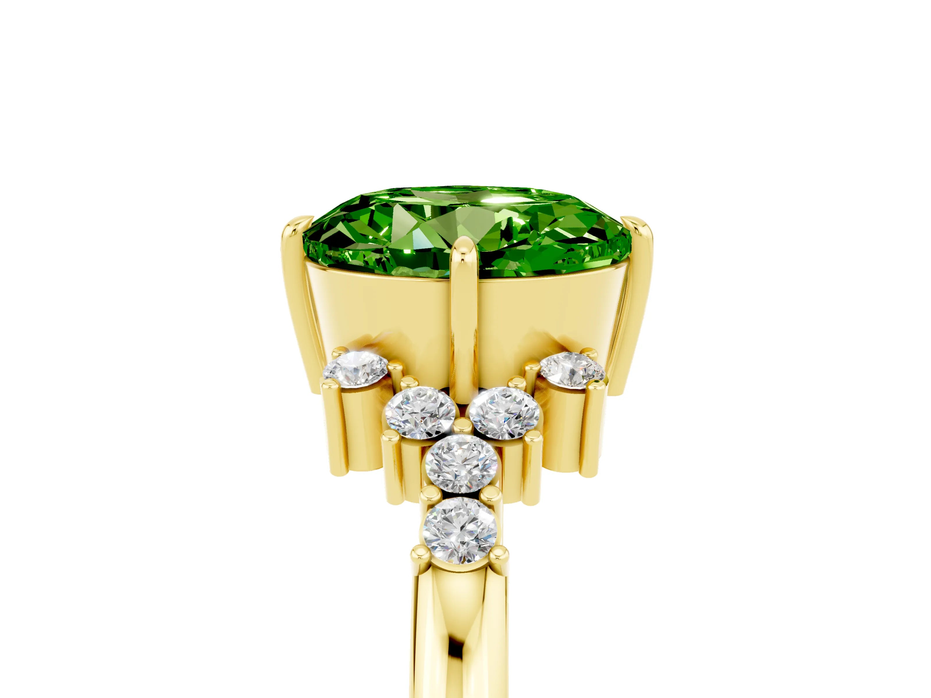 Yellow gold Round Cut Peridot Ring with Side Stones and Four-Prong Setting_41