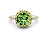Yellow gold Round Cut Peridot Scalloped Halo Engagement Ring with Round Shared Prong Band_24