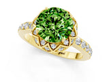 Yellow gold Round Cut Peridot Scalloped Halo Engagement Ring with Round Shared Prong Band_25