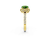 Yellow gold Round Cut Peridot Scalloped Halo Engagement Ring with Round Shared Prong Band_26