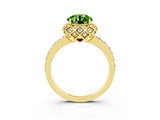 Yellow gold Round Cut Peridot Scalloped Halo Engagement Ring with Round Shared Prong Band_27