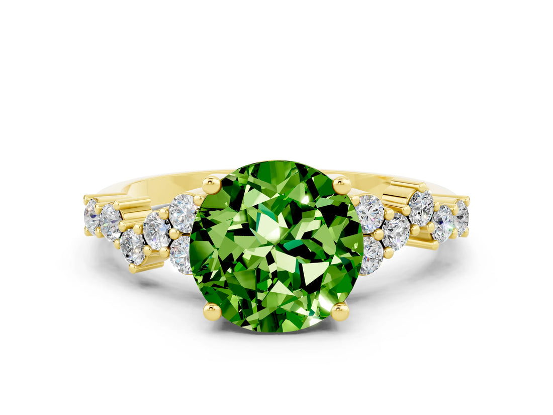 Yellow gold Round Cut Peridot Scattered Round Accent Ring with Prong Setting_12