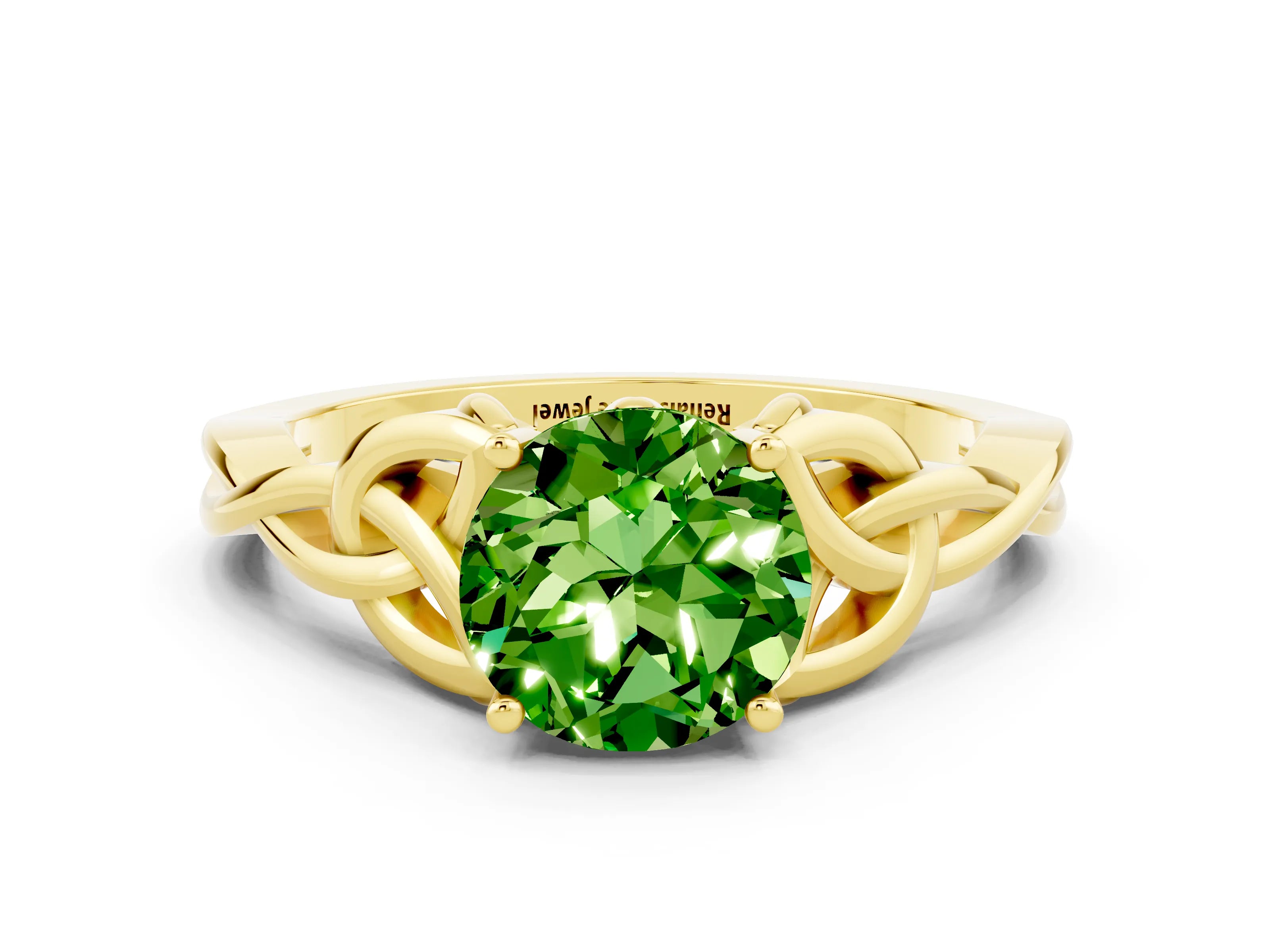 Yellow gold Round Cut Peridot Solitaire Celtic Knot Ring with Four-Prong Setting_12
