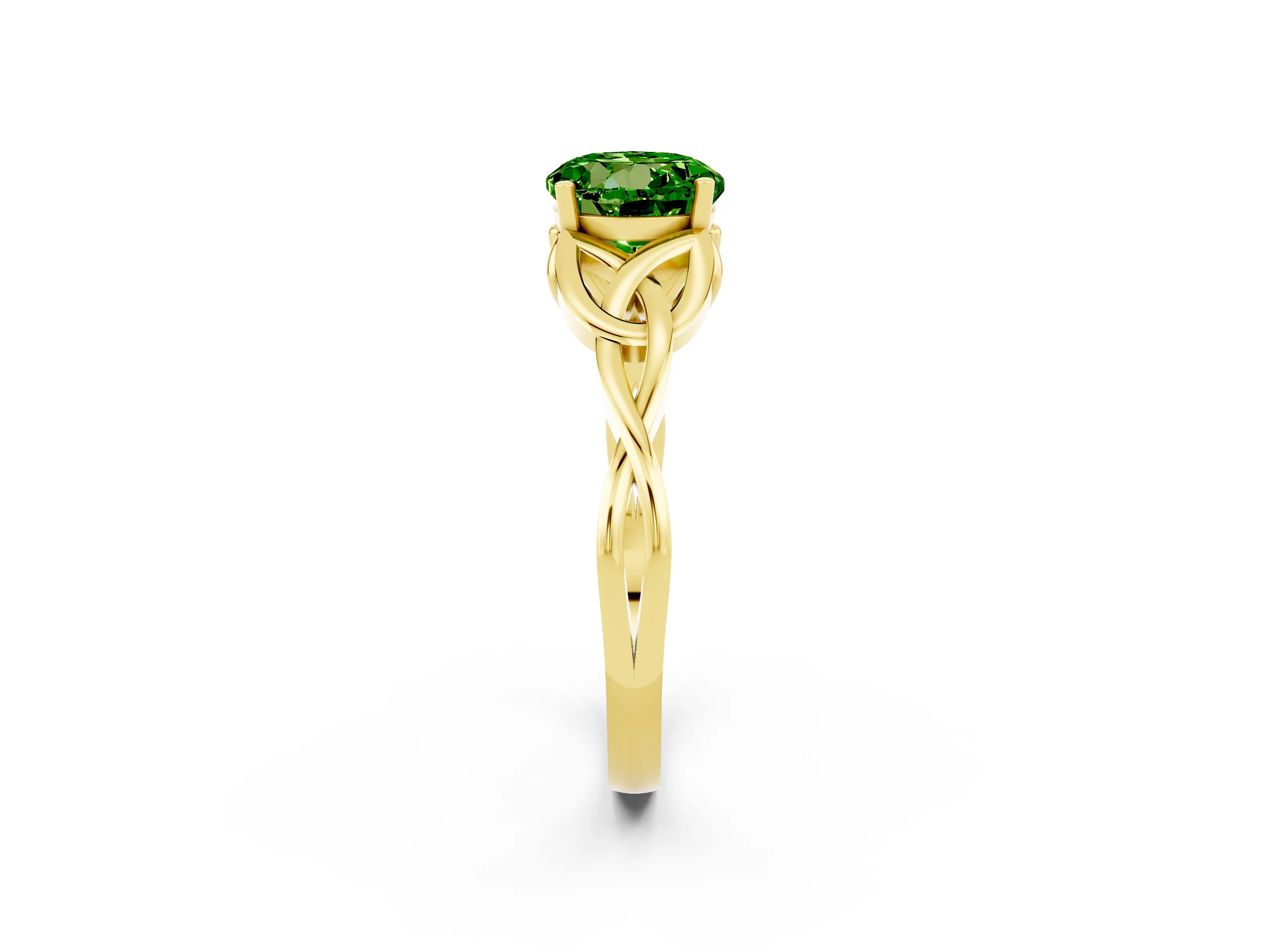 Yellow gold Round Cut Peridot Solitaire Celtic Knot Ring with Four-Prong Setting_14