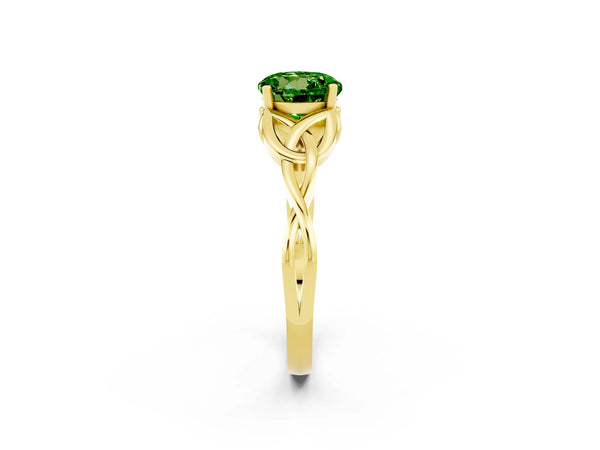 Yellow gold Round Cut Peridot Solitaire Celtic Knot Ring with Four-Prong Setting