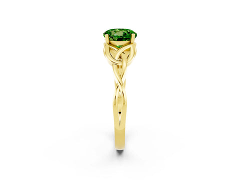 Yellow gold Round Cut Peridot Solitaire Celtic Knot Ring with Four-Prong Setting_14