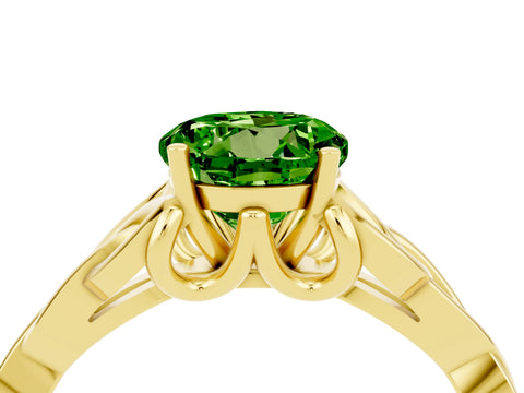 Yellow gold Round Cut Peridot Solitaire Celtic Knot Ring with Four-Prong Setting_16