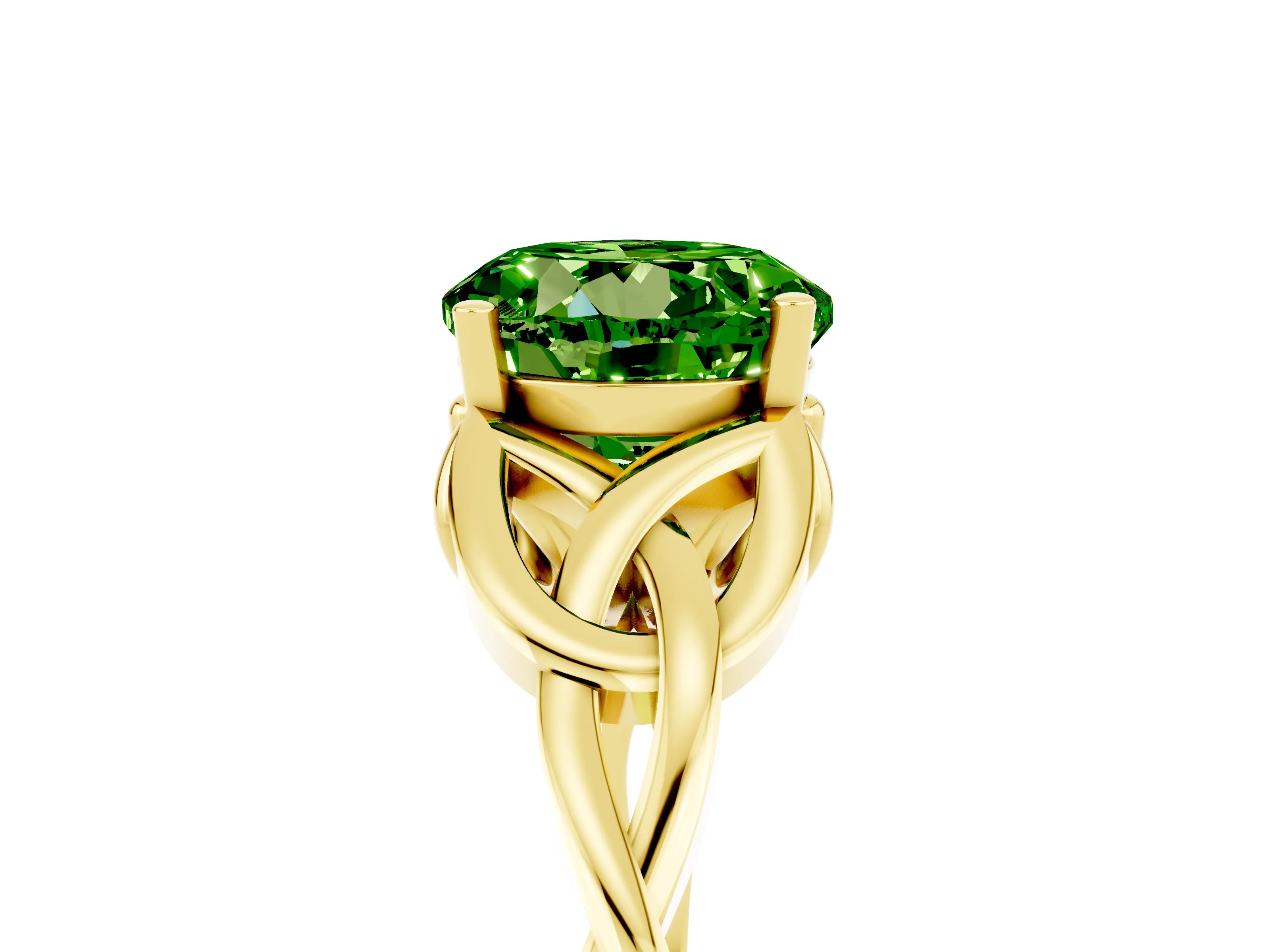 Yellow gold Round Cut Peridot Solitaire Celtic Knot Ring with Four-Prong Setting_17