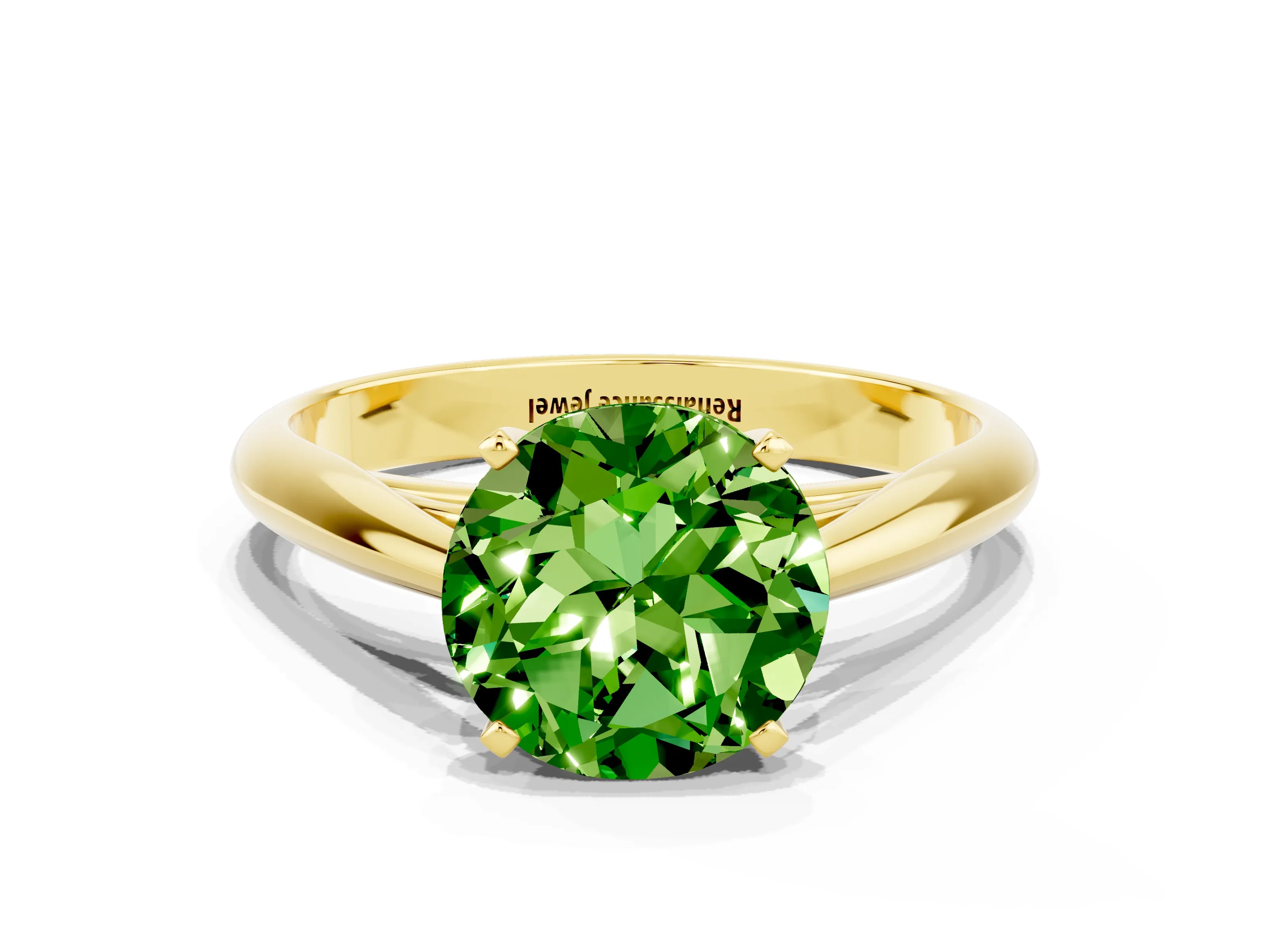 Yellow gold Round Cut Peridot Solitaire Engagement Ring with Cathedral Setting and Four-Prong Mount_12