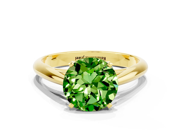 Yellow gold Round Cut Peridot Solitaire Engagement Ring with Cathedral Setting and Four-Prong Mount