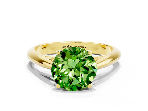 Yellow gold Round Cut Peridot Solitaire Engagement Ring with Cathedral Setting and Four-Prong Mount_12