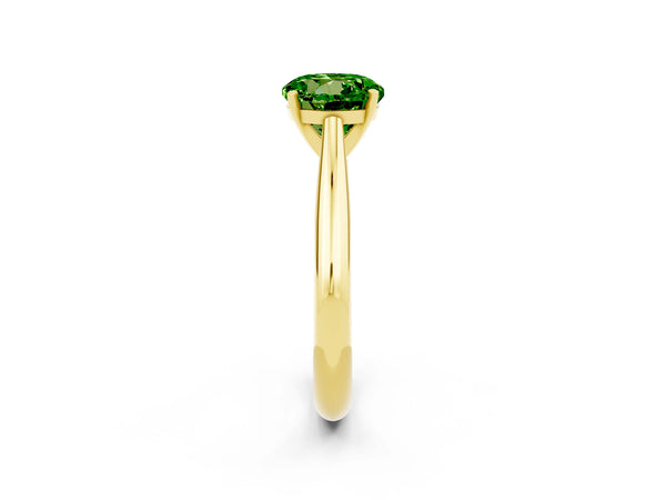Yellow gold Round Cut Peridot Solitaire Engagement Ring with Cathedral Setting and Four-Prong Mount