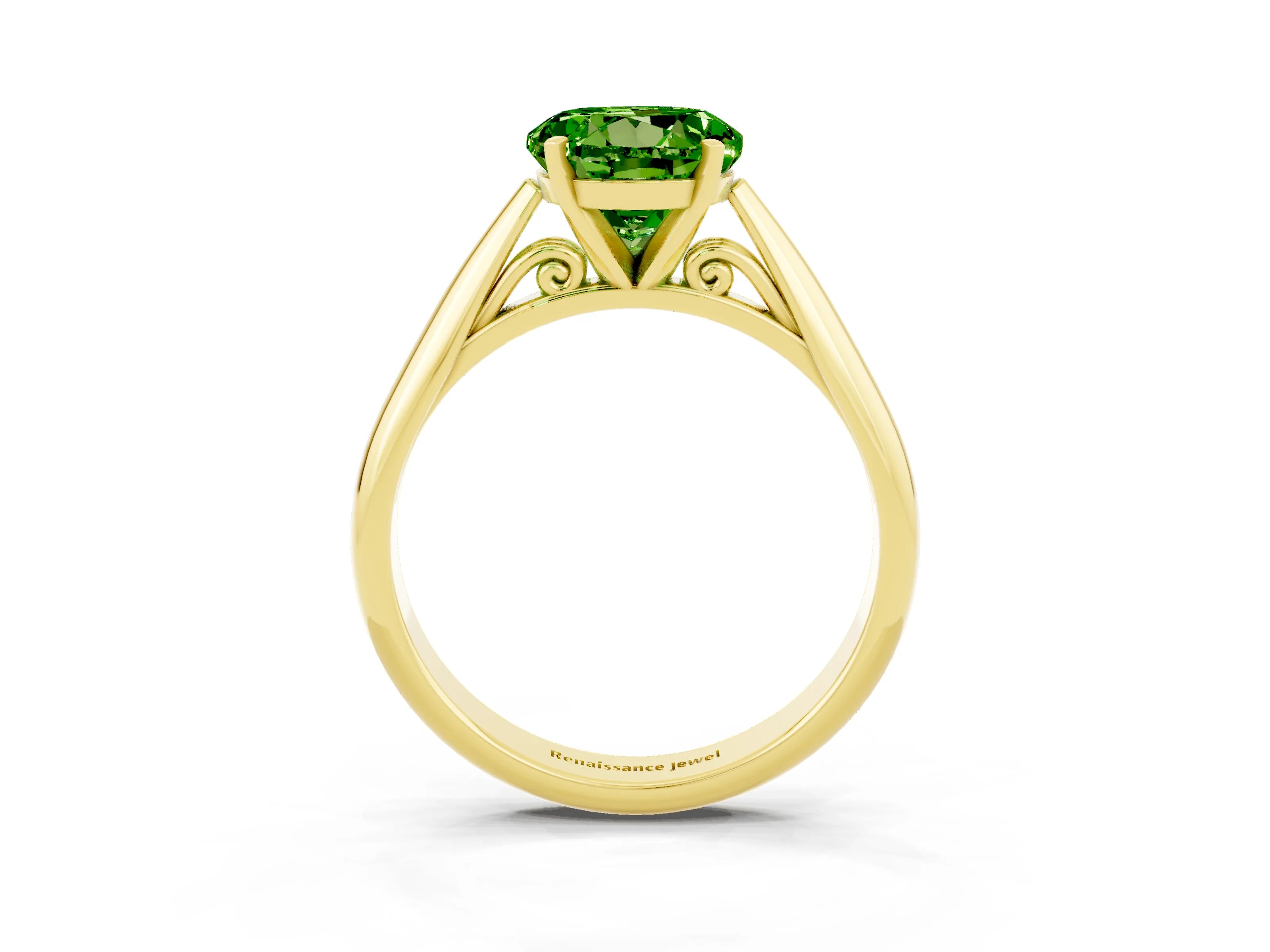 Yellow gold Round Cut Peridot Solitaire Engagement Ring with Cathedral Setting and Four-Prong Mount_15