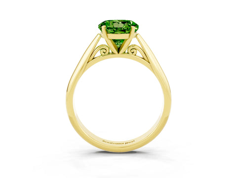 Yellow gold Round Cut Peridot Solitaire Engagement Ring with Cathedral Setting and Four-Prong Mount_15