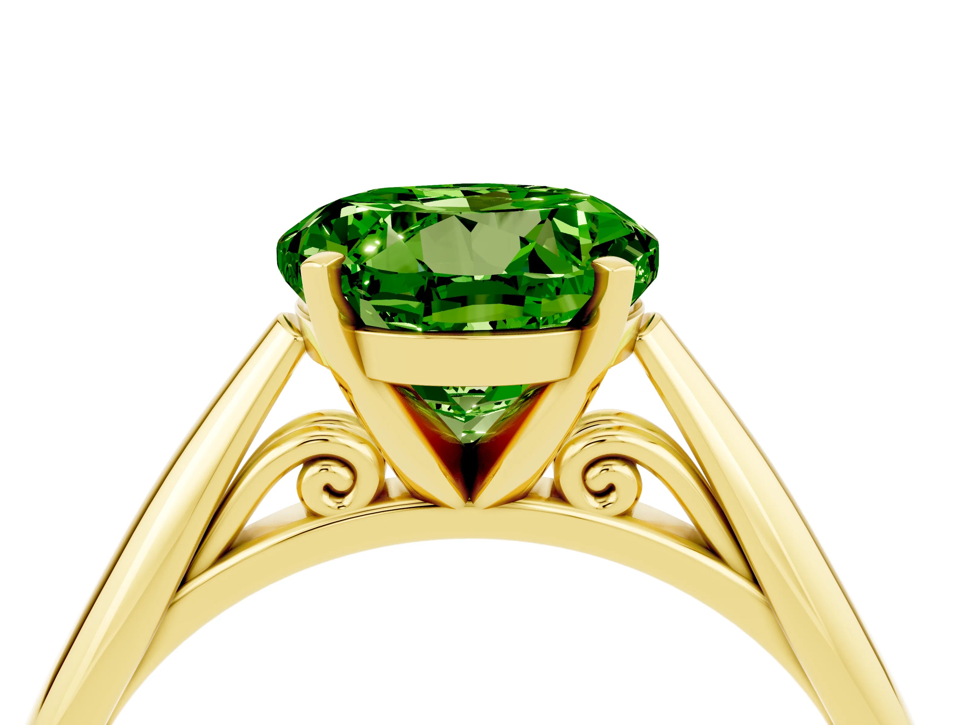 Yellow gold Round Cut Peridot Solitaire Engagement Ring with Cathedral Setting and Four-Prong Mount_16