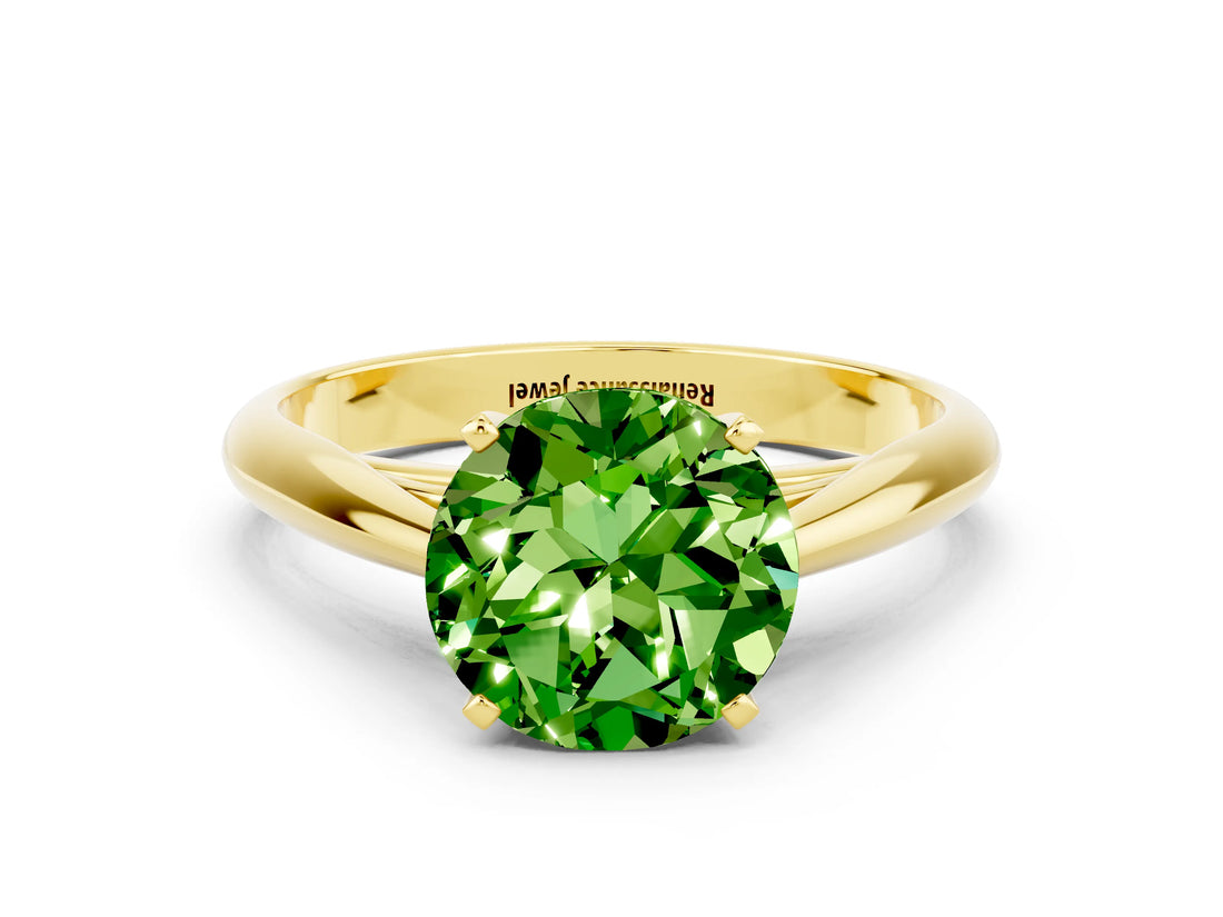 Yellow gold Round Cut Peridot Solitaire Engagement Ring with Cathedral Setting and Four-Prong Mount_72