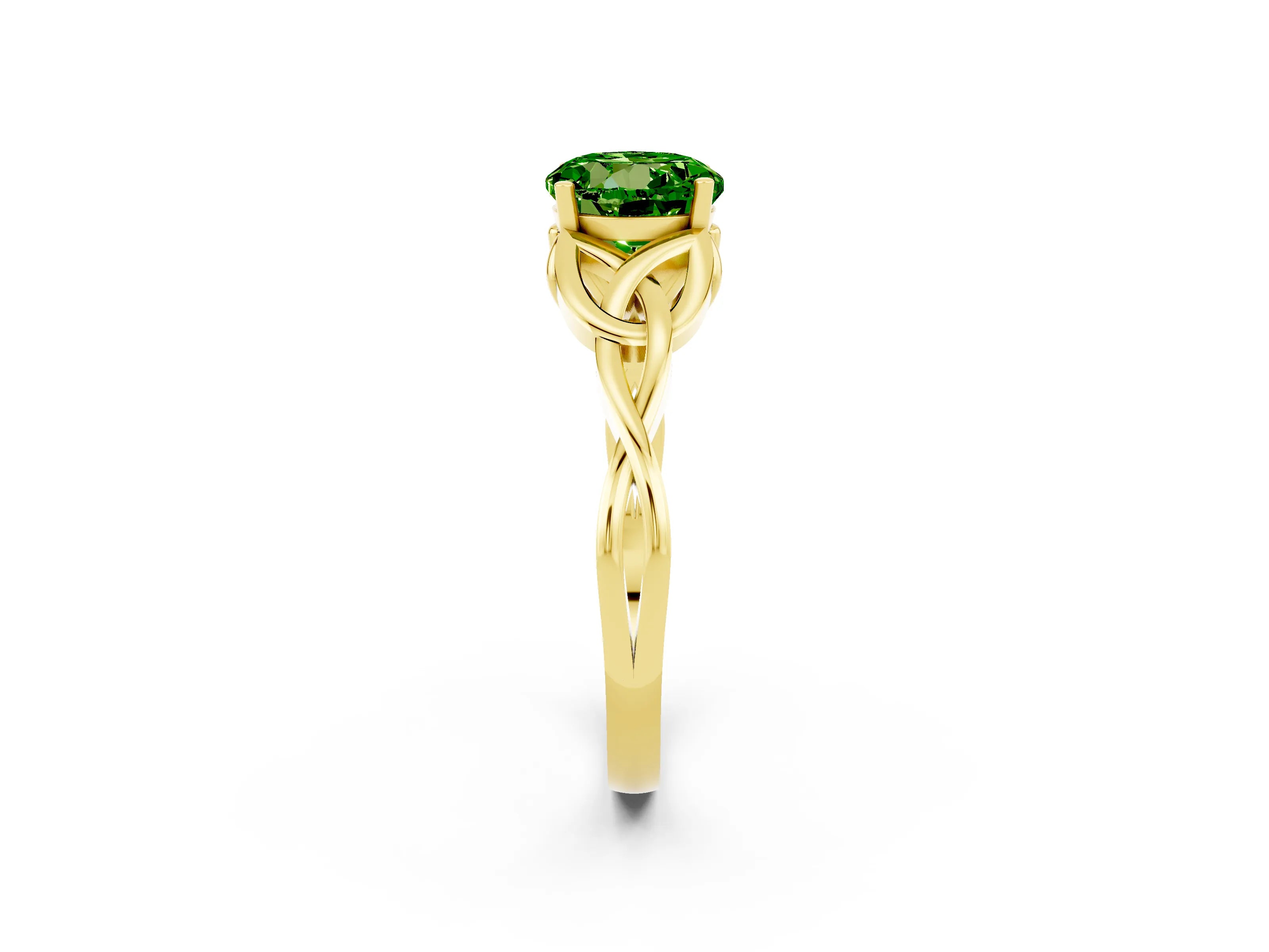 Yellow gold Round Cut Peridot Solitaire Engagement Ring with Celtic Knot Band and Four-Prong Setting_2