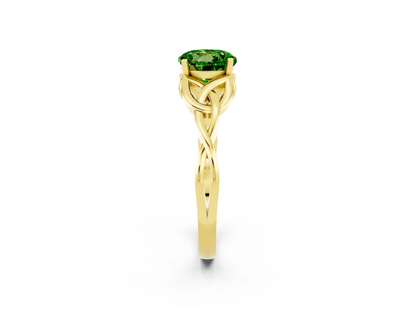 Yellow gold Round Cut Peridot Solitaire Engagement Ring with Celtic Knot Band and Four-Prong Setting