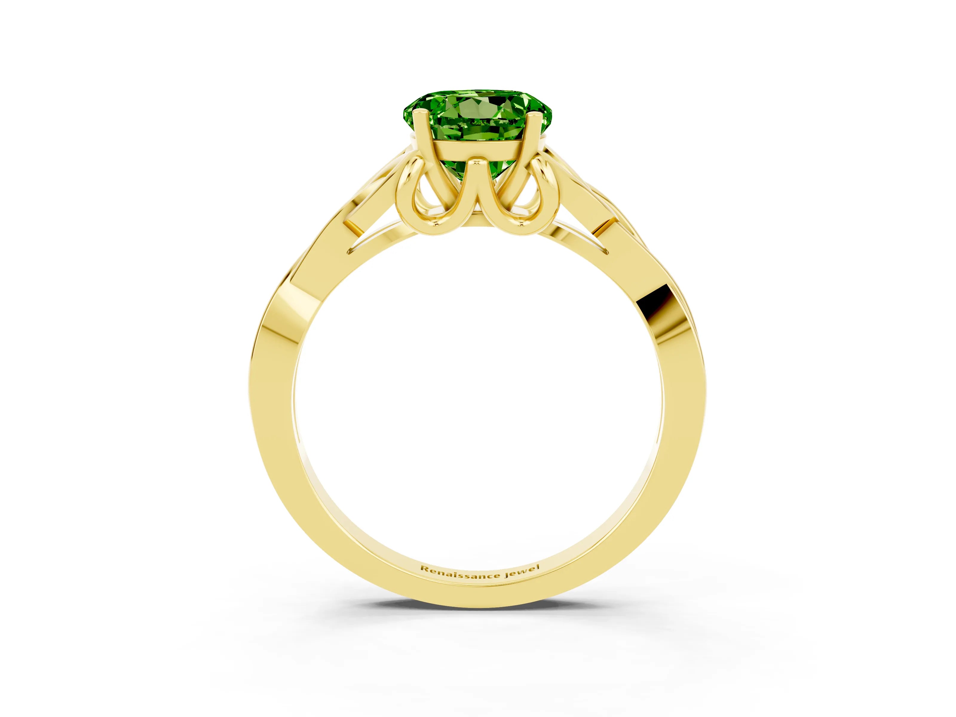 Yellow gold Round Cut Peridot Solitaire Engagement Ring with Celtic Knot Band and Four-Prong Setting_3