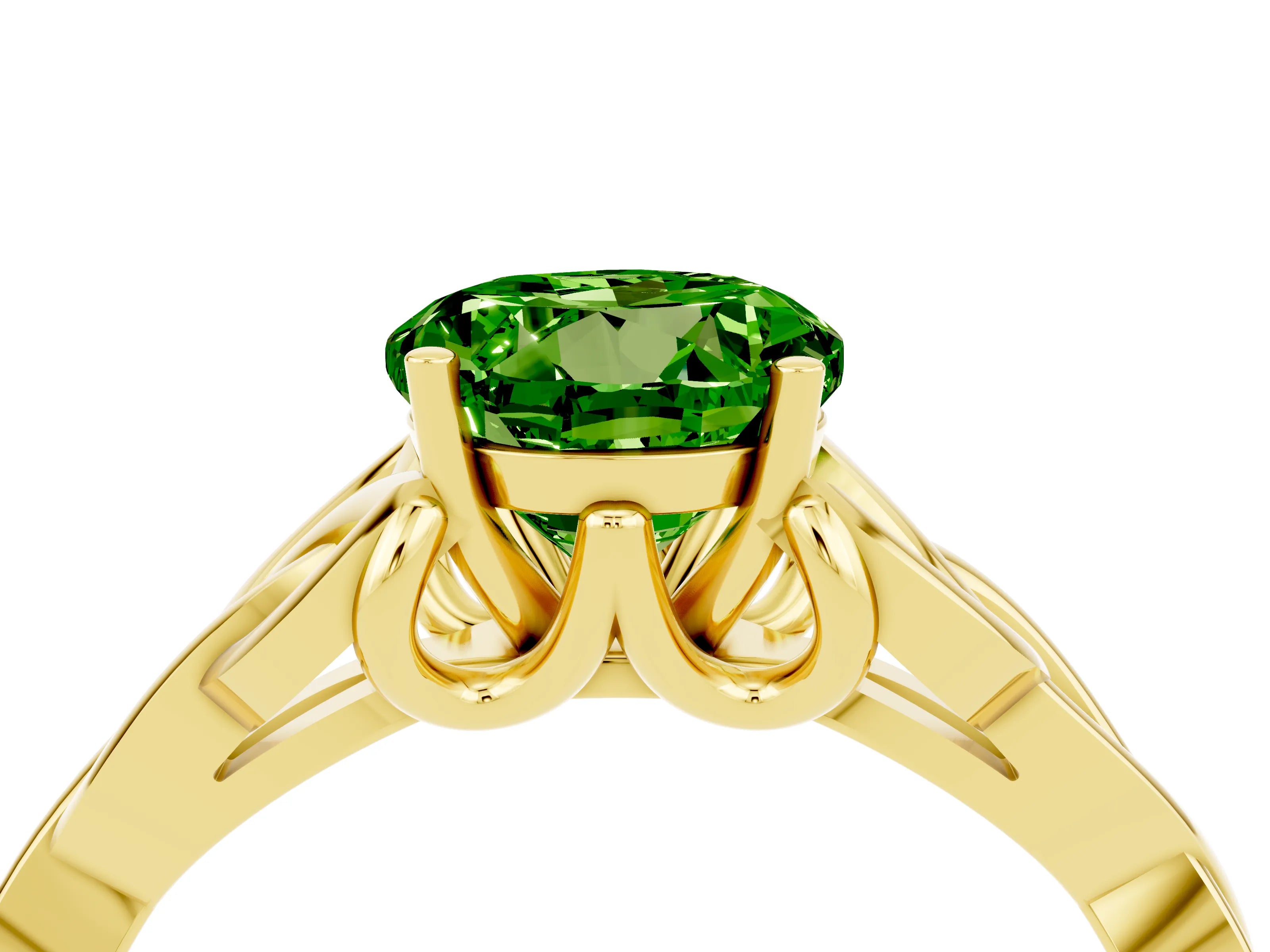 Yellow gold Round Cut Peridot Solitaire Engagement Ring with Celtic Knot Band and Four-Prong Setting_4