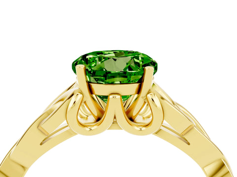 Yellow gold Round Cut Peridot Solitaire Engagement Ring with Celtic Knot Band and Four-Prong Setting_4