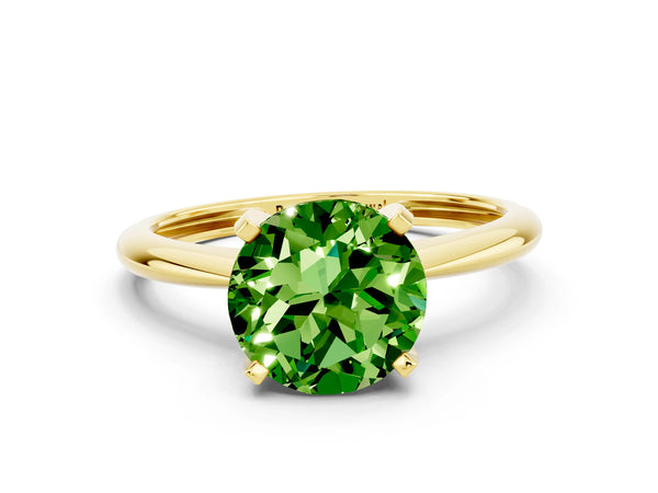 Yellow gold Round Cut Peridot Solitaire Engagement Ring with Classic Band and Four-Prong Setting