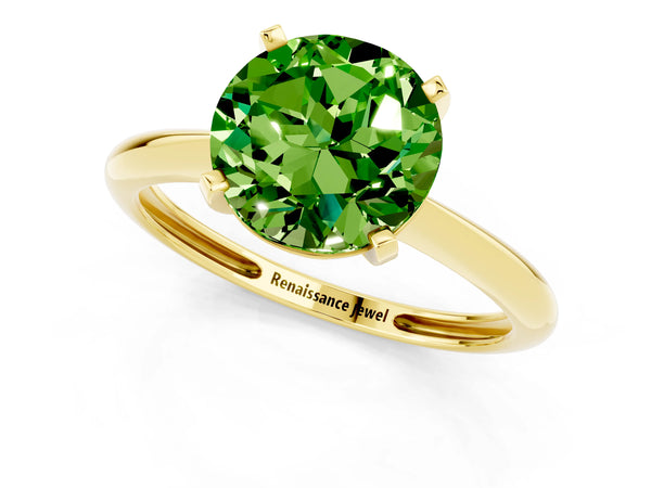 Yellow gold Round Cut Peridot Solitaire Engagement Ring with Classic Band and Four-Prong Setting