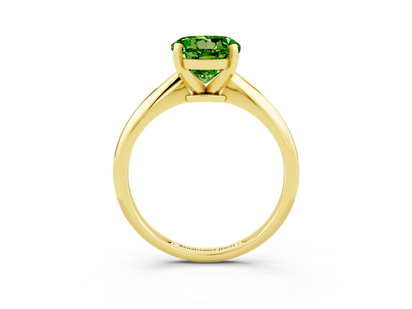 Yellow gold Round Cut Peridot Solitaire Engagement Ring with Classic Band and Four-Prong Setting