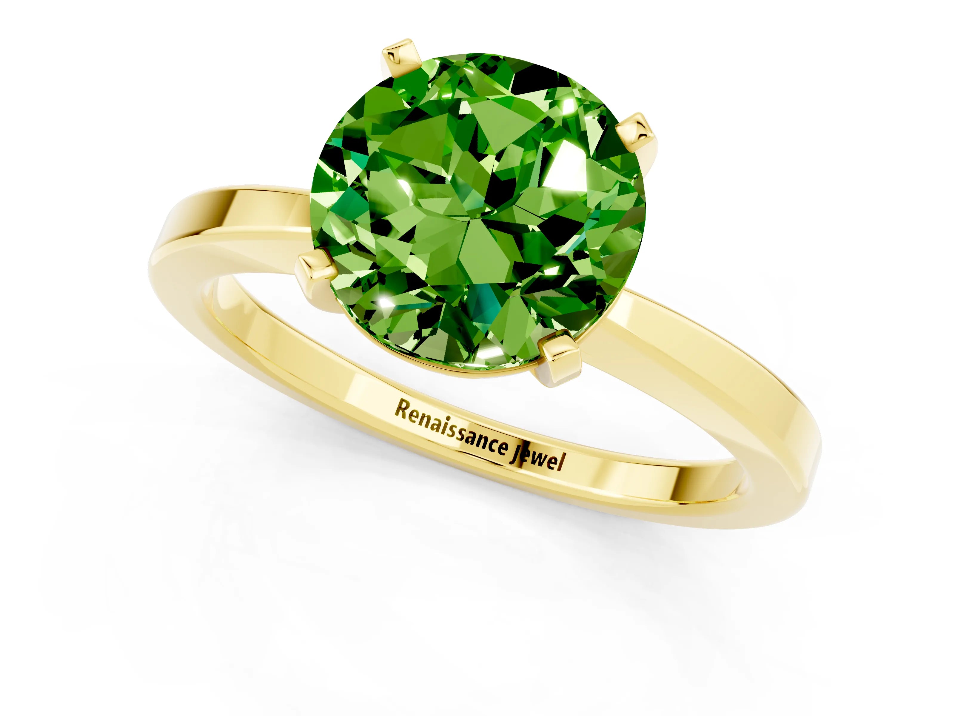 Yellow gold Round Cut Peridot Solitaire Engagement Ring with Classic Band and Four-Prong Setting_25