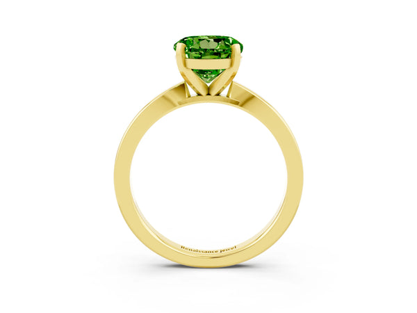 Yellow gold Round Cut Peridot Solitaire Engagement Ring with Classic Band and Four-Prong Setting