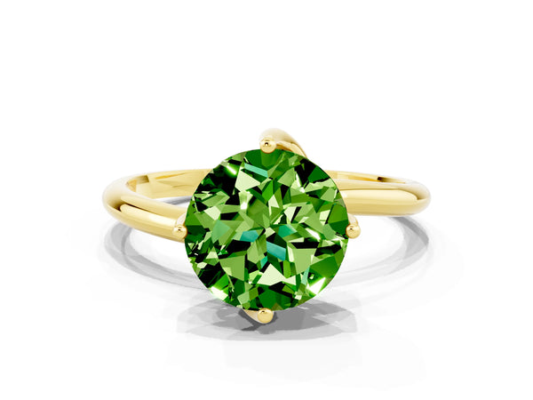 Yellow gold Round Cut Peridot Solitaire Engagement Ring with Four-Prong Setting and Classic Band