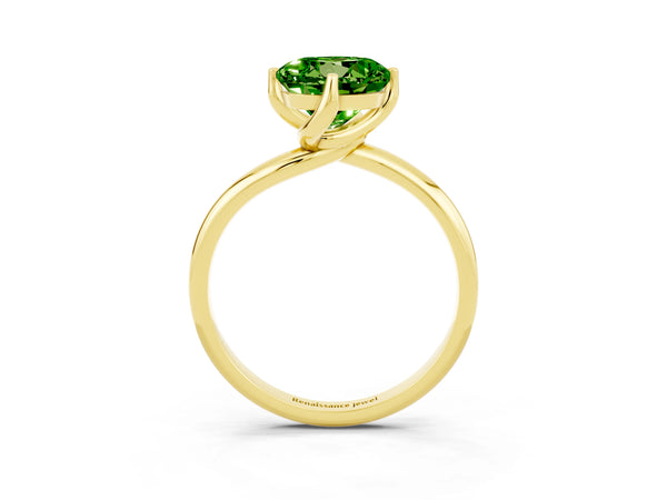 Yellow gold Round Cut Peridot Solitaire Engagement Ring with Four-Prong Setting and Classic Band