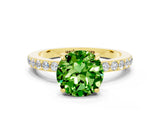 Yellow gold Round Cut Peridot Solitaire Engagement Ring with Pavé Band and Four-Prong Setting
