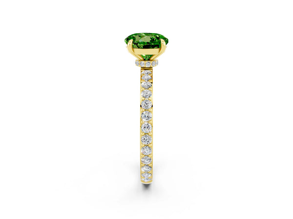 Yellow gold Round Cut Peridot Solitaire Engagement Ring with Pavé Band and Four-Prong Setting