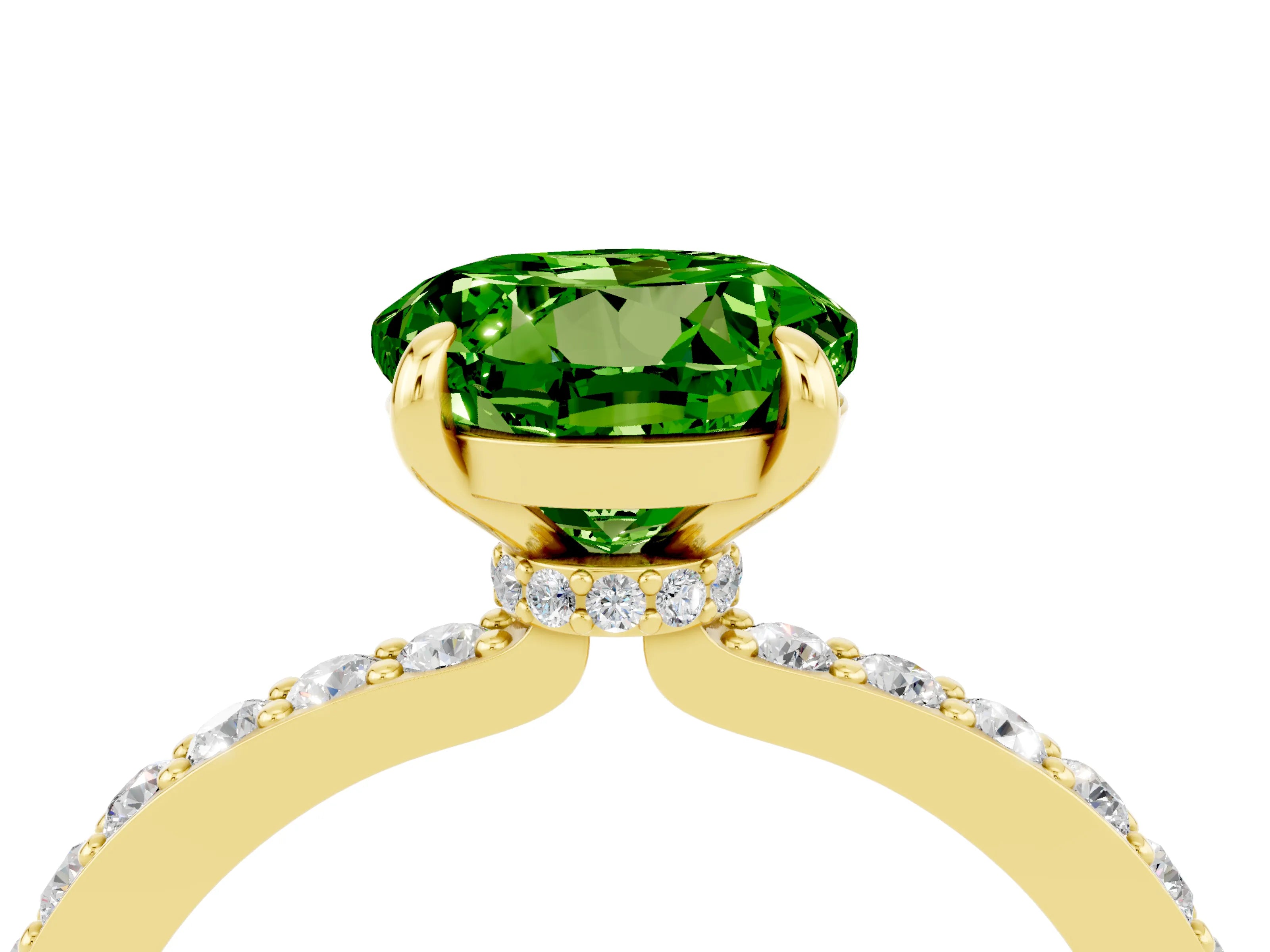 Yellow gold Round Cut Peridot Solitaire Engagement Ring with Pavé Band and Four-Prong Setting_4