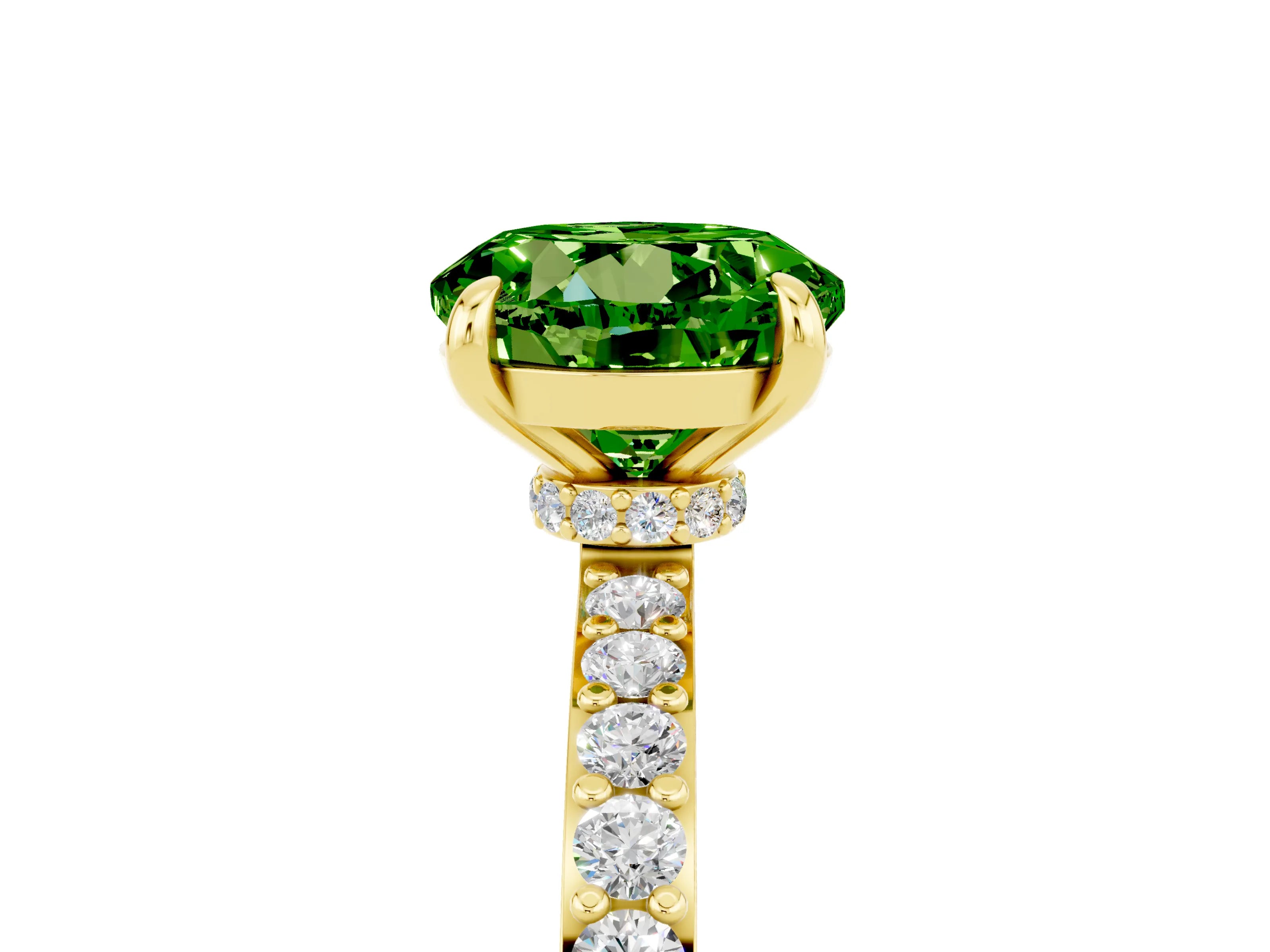 Yellow gold Round Cut Peridot Solitaire Engagement Ring with Pavé Band and Four-Prong Setting_5