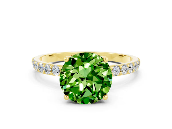 Yellow gold Round Cut Peridot Solitaire Engagement Ring with Round  Pavé Band and Prong Setting
