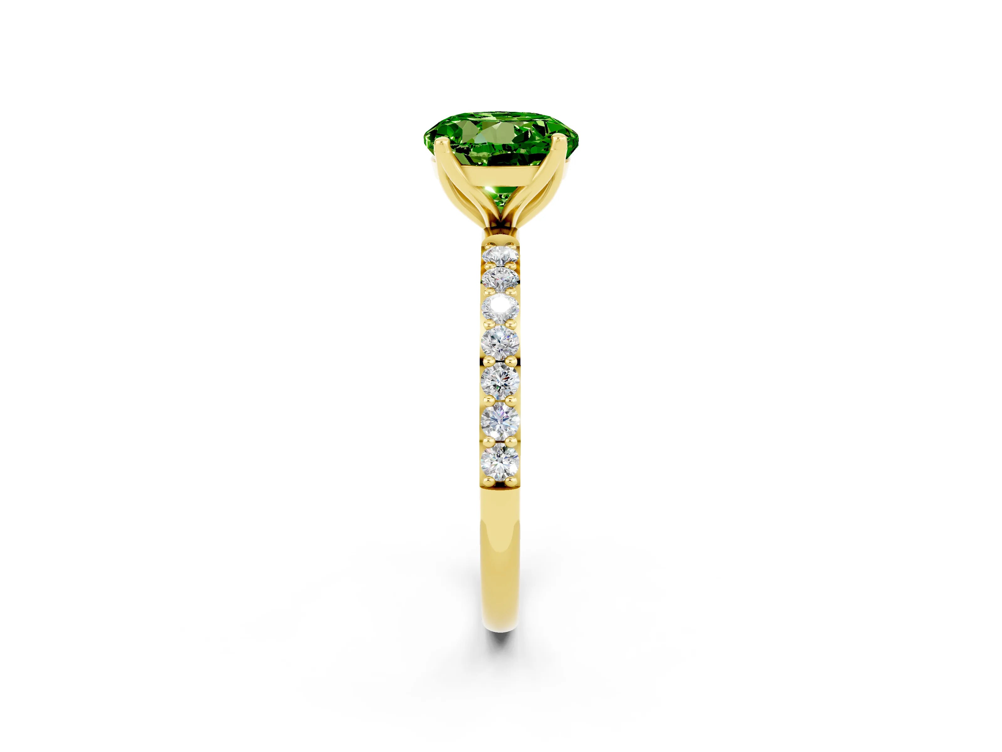 Yellow gold Round Cut Peridot Solitaire Engagement Ring with Pavé Band and Prong Setting_2