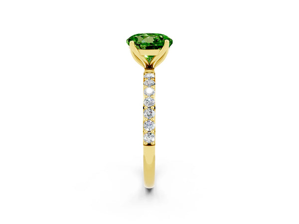 Yellow gold Round Cut Peridot Solitaire Engagement Ring with Round  Pavé Band and Prong Setting